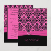 Carte de réponse en damas rose et noir (Devant / Derrière)
