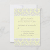 Carte de réponse en damassé jaune, blanc et gris (Dos)