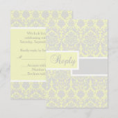 Carte de réponse en damassé jaune, blanc et gris (Devant / Derrière)