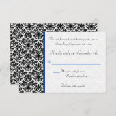 Carte de réponse en damassé noir, blanc et bleu (Devant / Derrière)