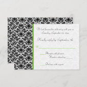 Carte de réponse en damassé noir, blanc et vert (Devant / Derrière)