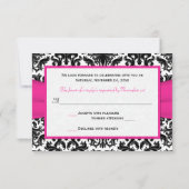 Carte de réponse en damassé noir, blanc, rose et c (Dos)