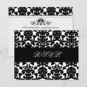 Carte de réponse en damassé noir et blanc (Devant / Derrière)