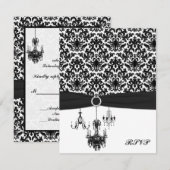 Carte de réponse en damassé noir et blanc avec lus (Devant / Derrière)