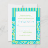 Carte de réponse en damassé rayé bleu vert blanc (Dos)
