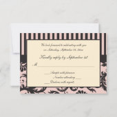 Carte de réponse en damassé rose blush, crème et g (Dos)