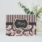 Carte de réponse en damassé rose fard, crème et gr (Debout devant)