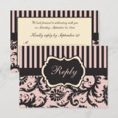 Carte de réponse en damassé rose fard, crème et gr (Devant / Derrière)