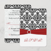 Carte de réponse en damassé rouge, blanc et noir 2 (Devant / Derrière)