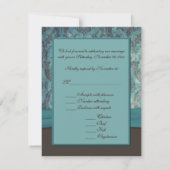 Carte de réponse en damassé sarcelle et marron vin (Dos)