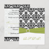 Carte de réponse en damassé vert, blanc et noir II (Devant / Derrière)