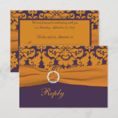 Carte de réponse en damassé violet et orange - Pet (Devant / Derrière)