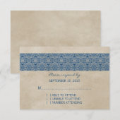 Carte de réponse en dentelle bleu rustique (Devant / Derrière)