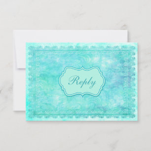 Carte de réponse en dentelle florale bleue et vert