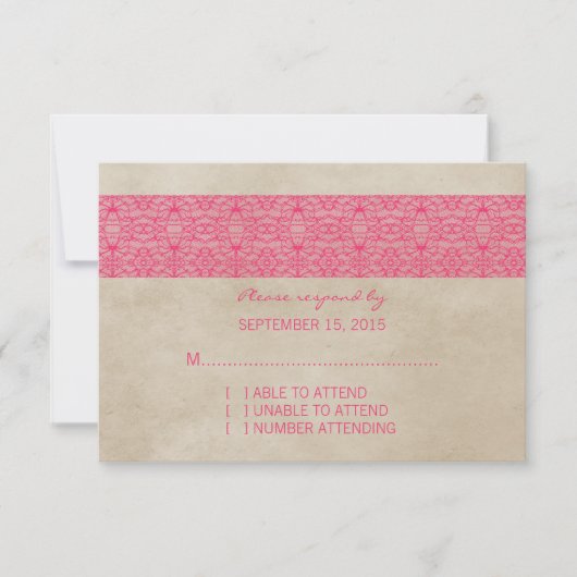 Carte de réponse en dentelle rose rustique (Devant)