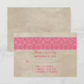 Carte de réponse en dentelle rose rustique (Devant / Derrière)