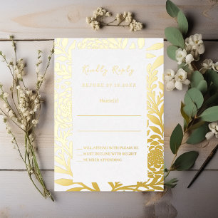 Carte de réponse en feuille d'or pour mariage en o