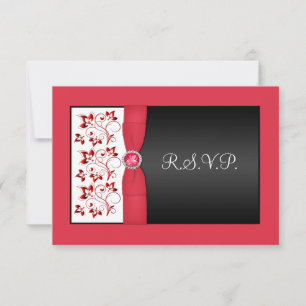 CARTE DE RÉPONSE EN FLEURS NOIR, Rouge, Blanc