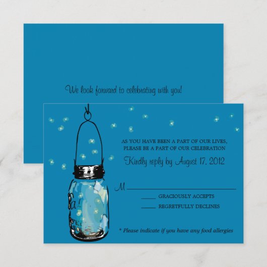 Carte de réponse en forme de lucioles et pot Mason (Devant / Derrière)