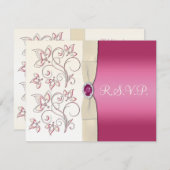Carte de réponse en ivoire et rose (Devant / Derrière)
