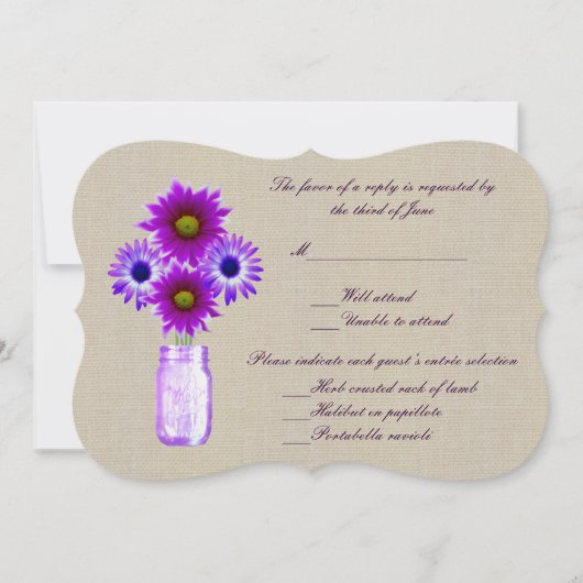 Carte de réponse en jarre de maçon violet rustique (Devant)