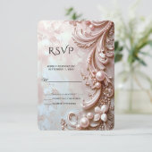 Carte de réponse en perle et fleurs ornées rose (Debout devant)