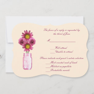 Carte de réponse en pot Mason avec fleurs roses