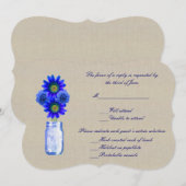 Carte de réponse en pot Mason Bleu Rustique Burlap (Devant / Derrière)