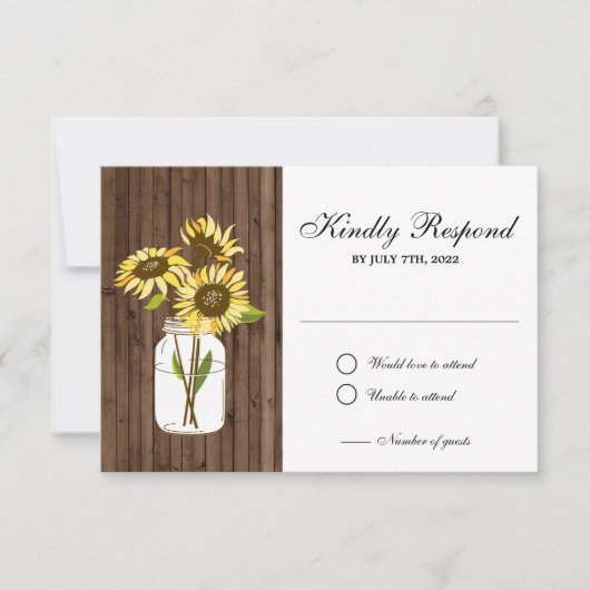 Carte de réponse en pot Mason en bois de tournesol (Devant)