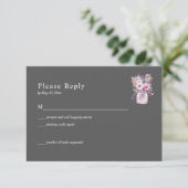 Carte de réponse en pot Mason gris avec des fleurs (Debout devant)