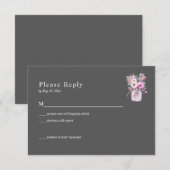 Carte de réponse en pot Mason gris avec des fleurs (Devant / Derrière)