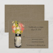 Carte de réponse en pot Mason toile de jute rustiq (Devant / Derrière)