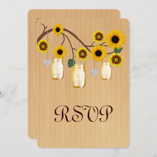 Carte de réponse en pots Mason jaune rustique de c (Devant / Derrière)