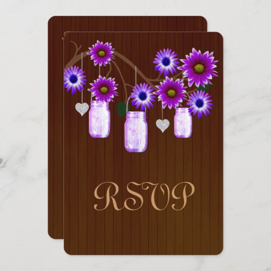 Carte de réponse en pots Mason pourpre rustique de (Devant / Derrière)