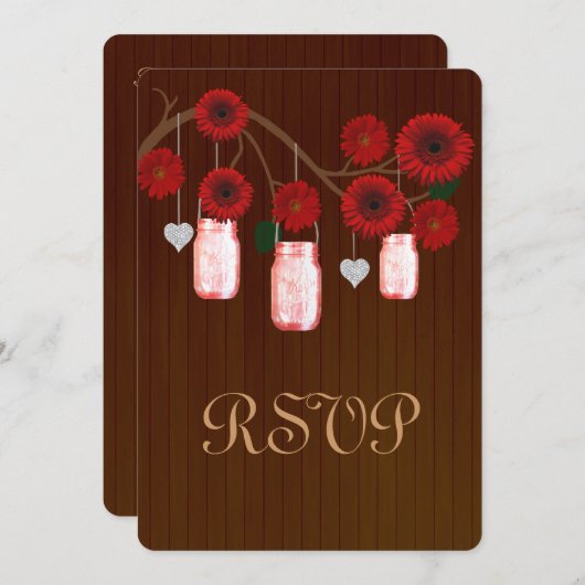 Carte de réponse en pots Mason Rouge Rustique de C (Devant / Derrière)