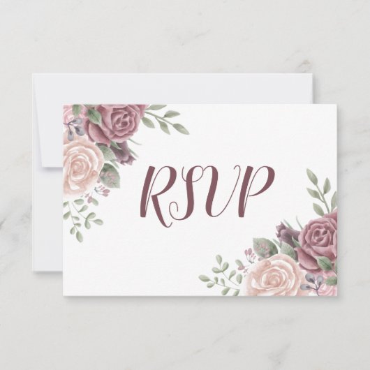 Carte de réponse en rose saumon bohème avec fleurs (Devant)