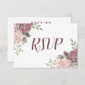 Carte de réponse en rose saumon bohème avec fleurs (Devant / Derrière)