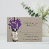 Carte de réponse en toile de jute et fleurs sauvag (Debout devant)