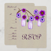 Carte de réponse en toile de jute rustique violet  (Devant / Derrière)