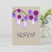 Carte de réponse en toile de jute rustique violet  (Debout devant)