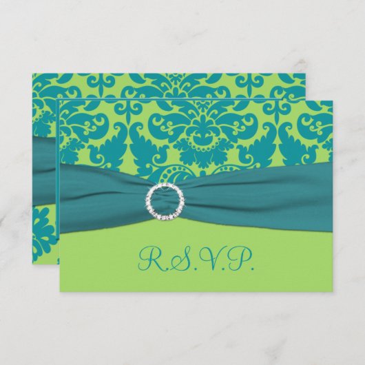 Carte de réponse en vert RIBBON, turquoise (Devant / Derrière)