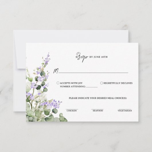 Carte de réponse en vert sauge eucalyptus avec flo (Devant)