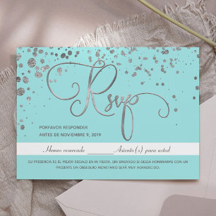 Carte de réponse espagnole Quinceanera RSVP Blue S
