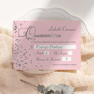Carte de réponse espagnole RSVP Quinceanera en arg