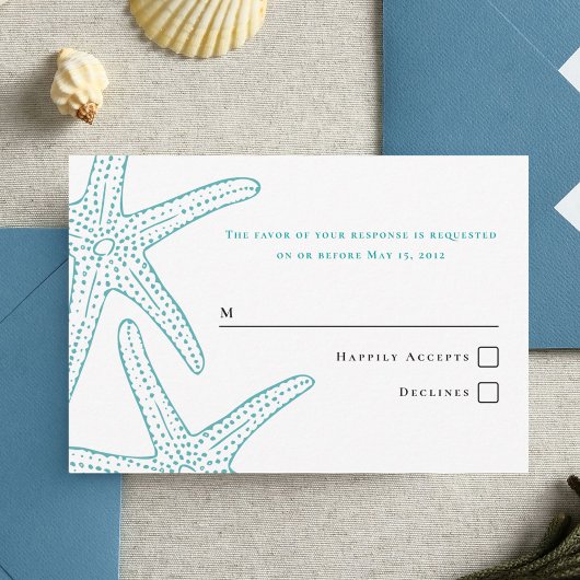 Carte de réponse Étoile de mer turquoise