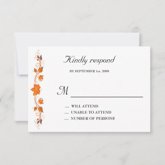 Carte de réponse faire-part de mariage, thème Feui (Devant)