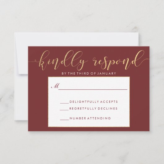 Carte de réponse Fancy Burgundy & Gold (Devant)