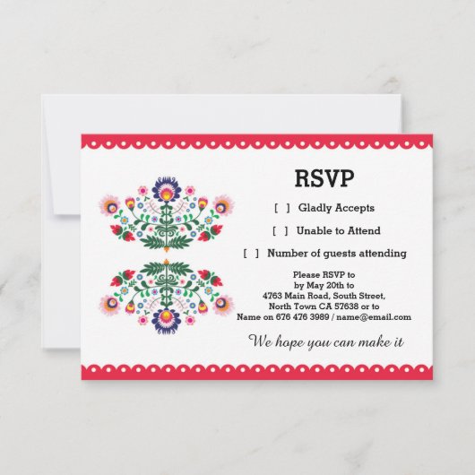 Carte de réponse fête mexicaine imprimée rouge RSV (Devant)
