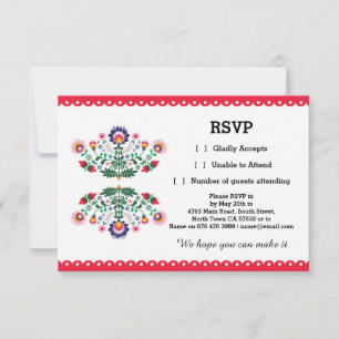 Carte de réponse fête mexicaine imprimée rouge RSV