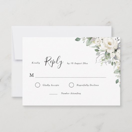 Carte de réponse feuillage floral blanc (Devant)